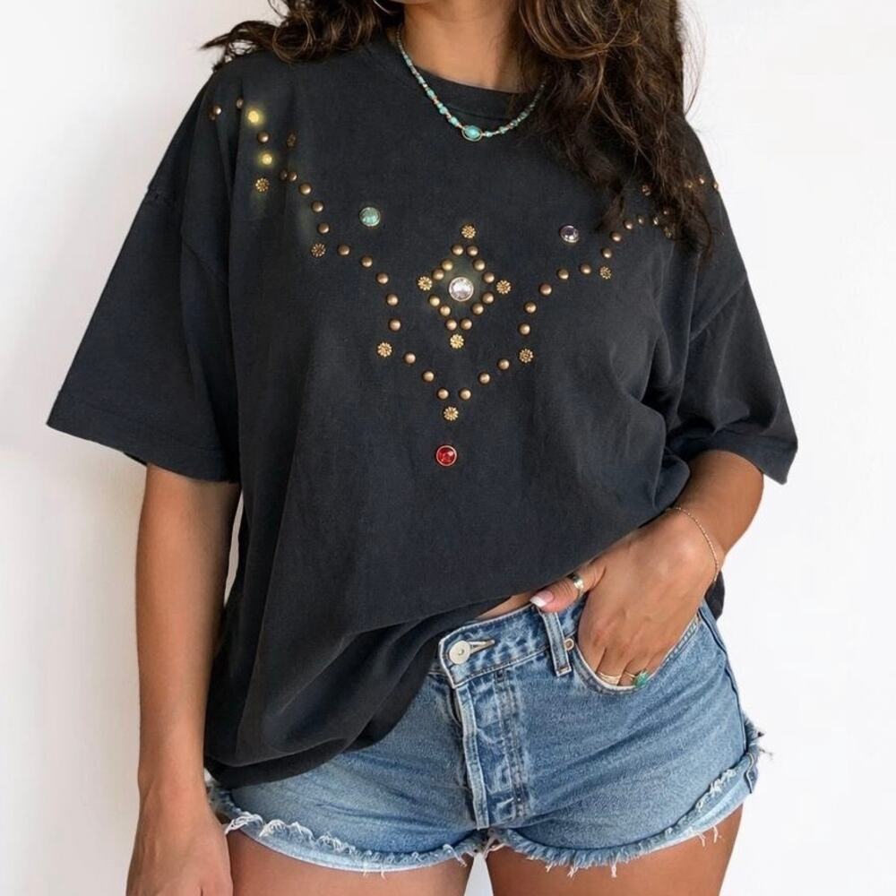 Vintage Jean Jacqueline Jewel Studded Oversized Tee Made USA One Size